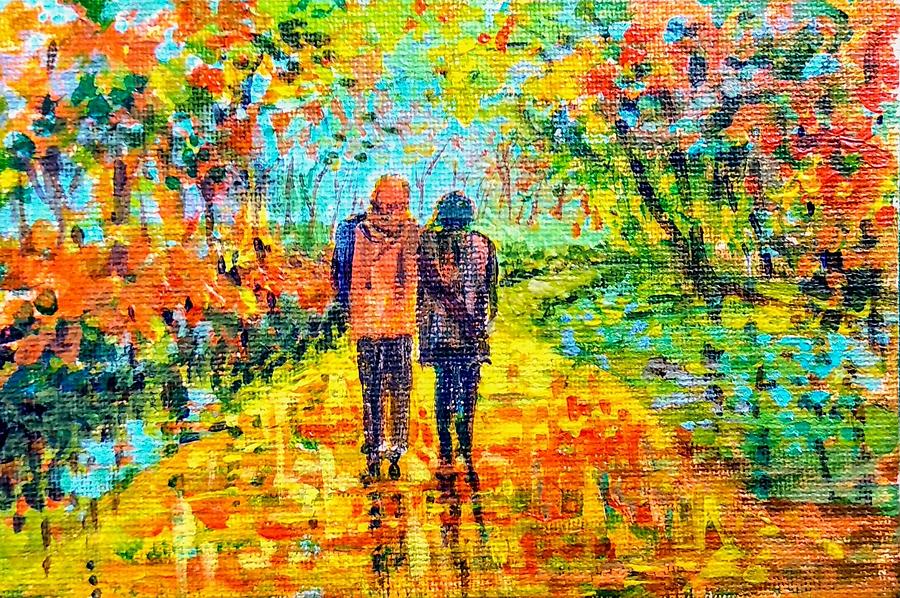 Walk in the rain Painting by Asha Sudhaker Shenoy
