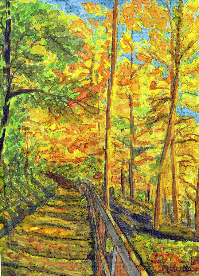 Fall Painting - Walk Through the Golden Woods by Marcella Chapman
