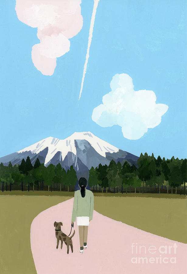 Walk With Dog And Airplane Cloud Painting by Hiroyuki Izutsu