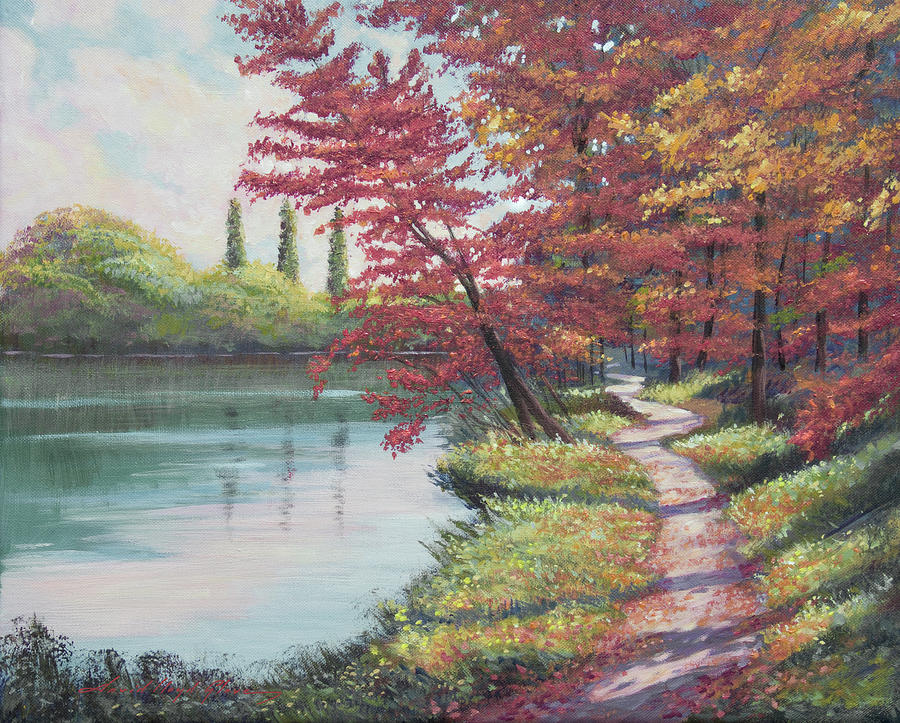 Walking Around The Lake Painting by David Lloyd Glover
