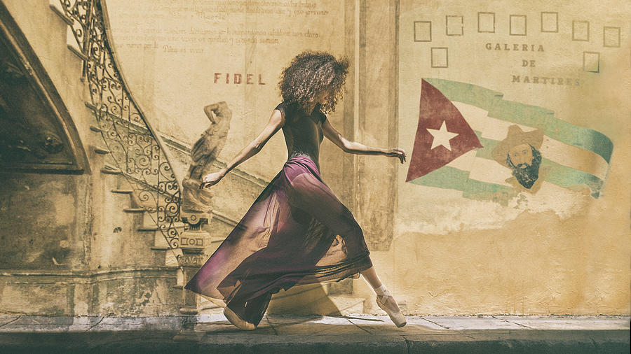 Flag Photograph - Walking In Havana by Joan Gil Raga