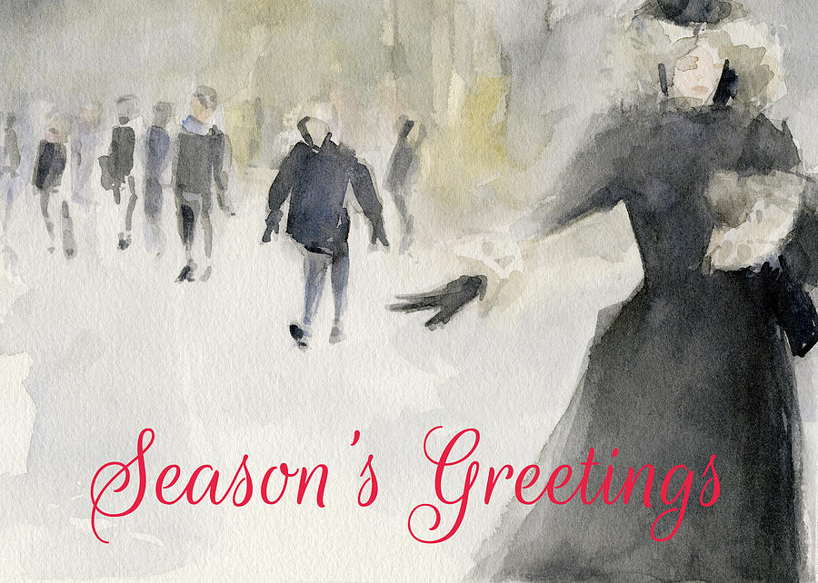 Walking in the Snow New York City Holiday Card Painting by Beverly Brown