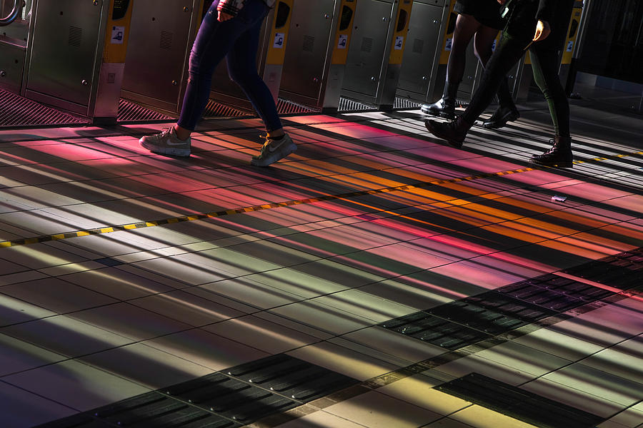 Walking Legs Through Lines And Coloured Shadows Photograph by Aw Ponsen