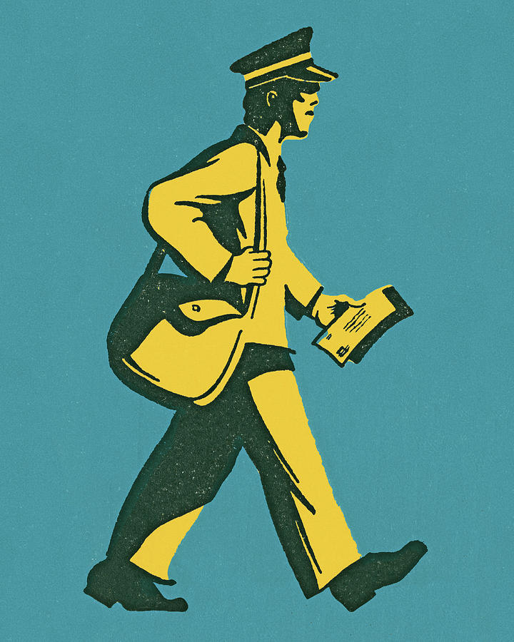 Vintage Drawing - Walking Mail Carrier by CSA Images