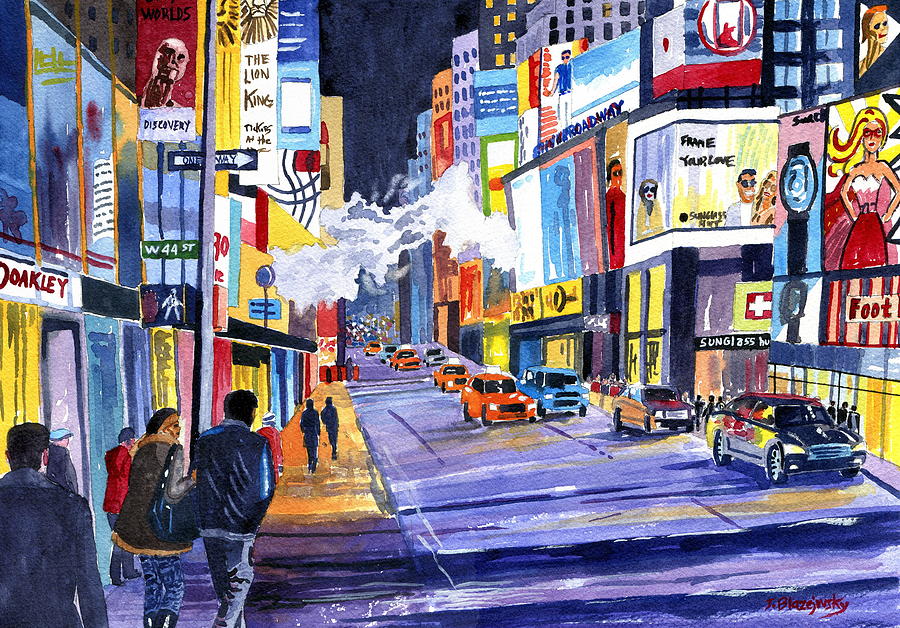 Walking on W. 44 st. N.Y.C. Painting by Jeff Blazejovsky