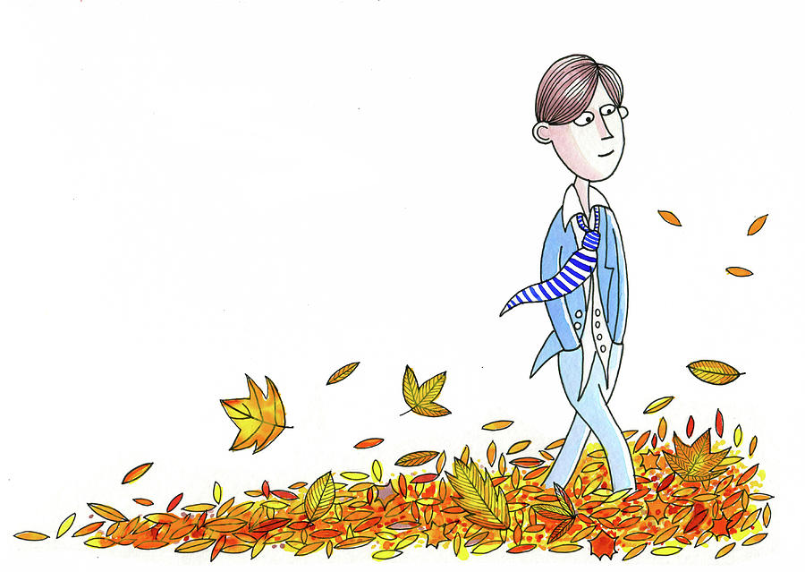 Leaves Painting - Walking Through Leaves by Andrew Hitchen Leaves Painting - Walking Through Leaves by Andrew Hitchen
