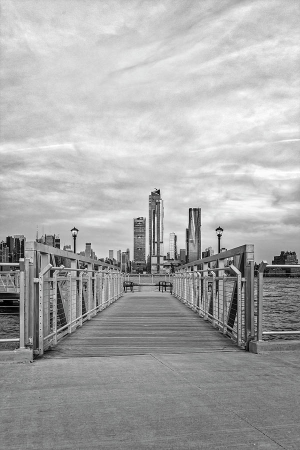 Walkway to New York City Skyline BW Photograph by Susan Candelario