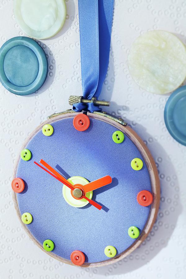 Wall Clock Decorated With Buttons Photograph by Franziska Taube