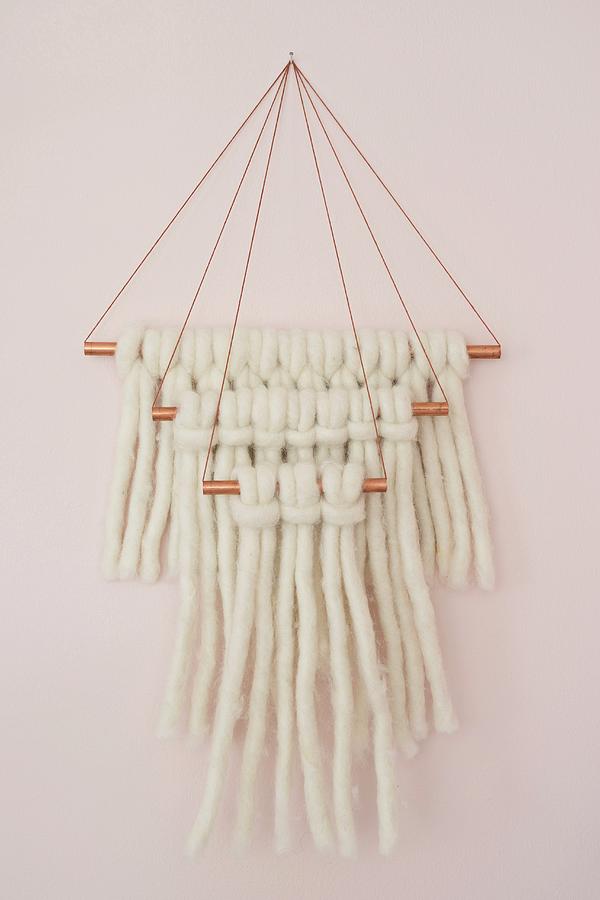 Wall-hanging Made From Knotted Woollen Yarn On Copper Rods Photograph by Cecilia Mller
