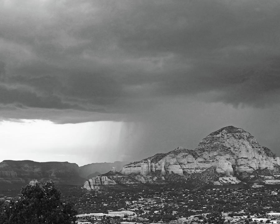 Wall of Rain over Sedona AZ Red Rock Black and White Photograph by Toby McGuire