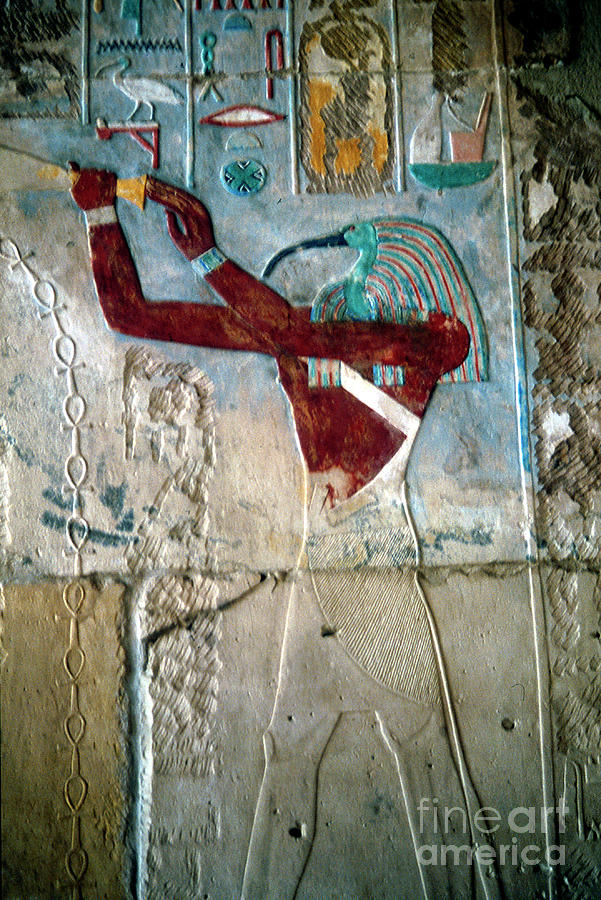Wall Painting Depicting The God Thoth Drawing by Print Collector