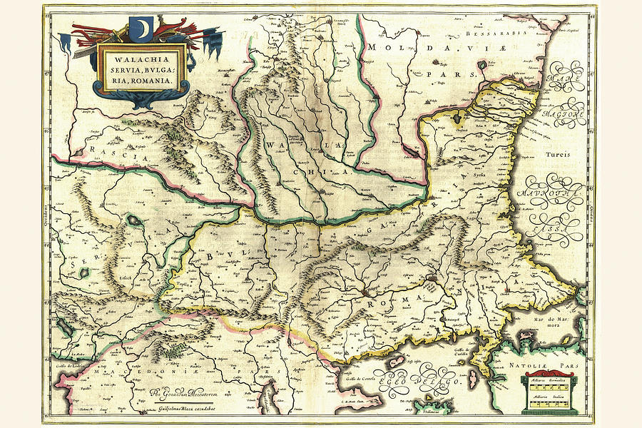 Map Painting - Wallachia by Willem Janszoon Blaeu (Blau)