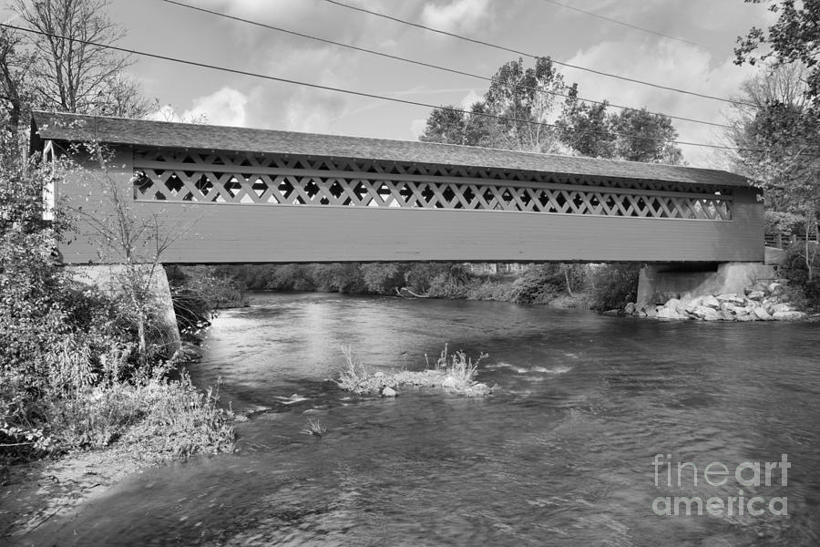 Wallomsac River Covered Bridge Black And White Photograph by Adam Jewell