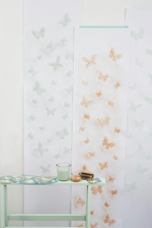 Wallpaper Decorated With Stencilled Butterflies Photograph by Studio27neun