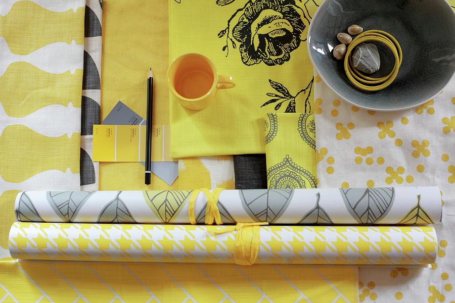 Wallpapers And Fabrics In Yellow And White Patterns Photograph by Great Stock!