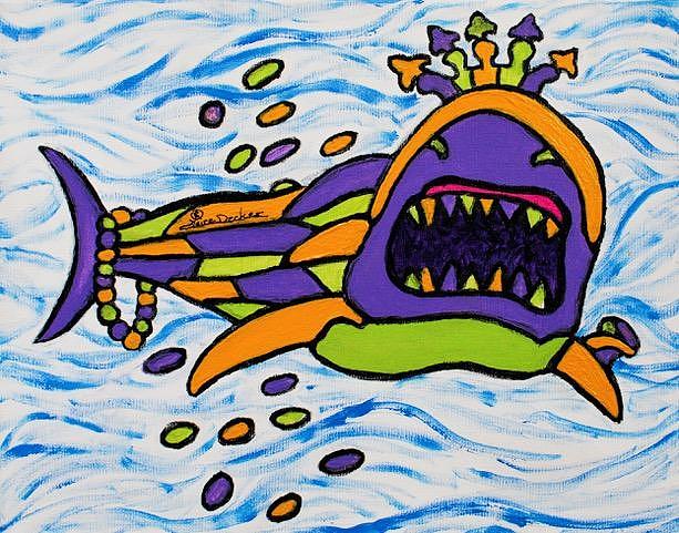 Wally the Mardi Gras Shark Painting by Claire Decker