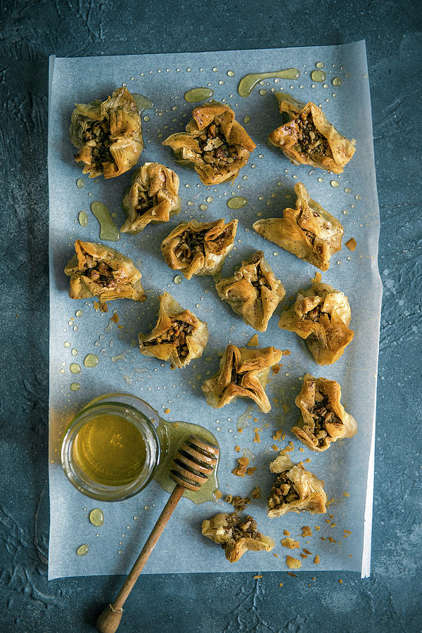 Walnut And Pecan Nut Home Made Baklava, Drizzeled With Honey Photograph by Magdalena Hendey