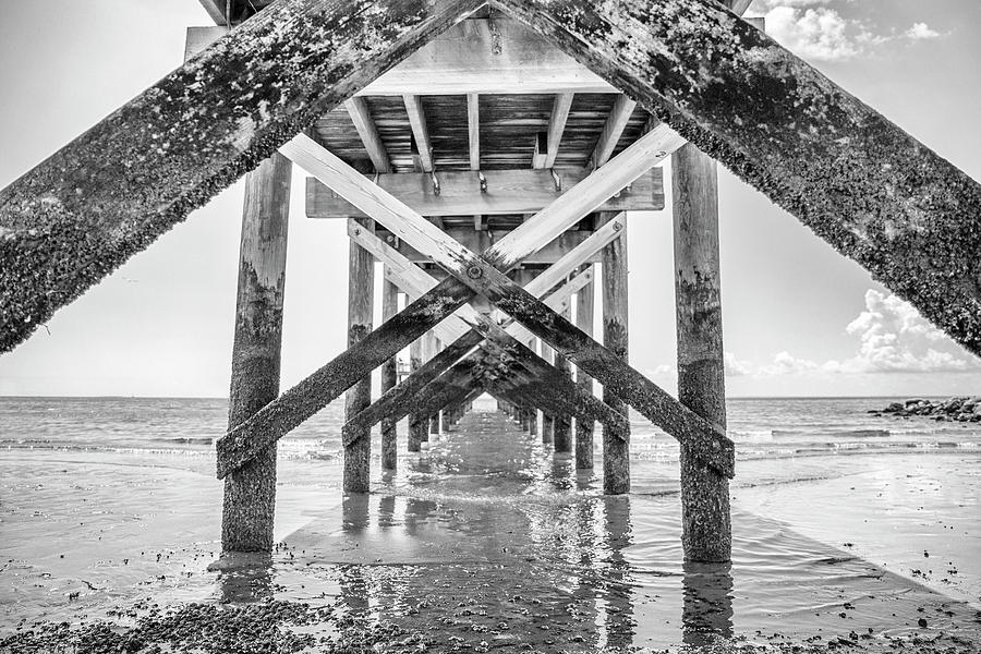 Walnut Beach Fishing Pier Black And White Photograph