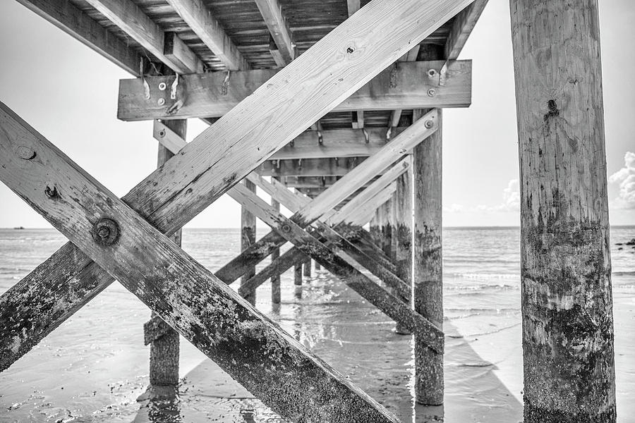Walnut Beach Pier Detail Black And White Photograph