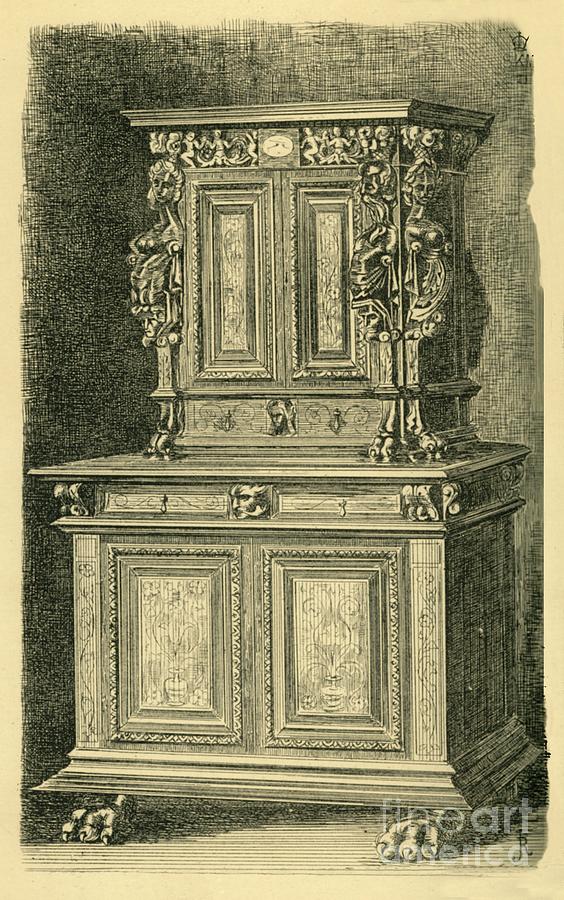 Walnut Cabinet Drawing by Print Collector