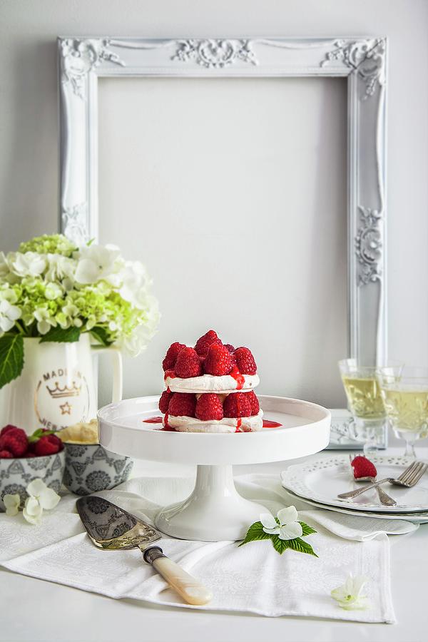 Walnut Meringue With Raspberries And Mascarpone Cream Photograph by The Food Union