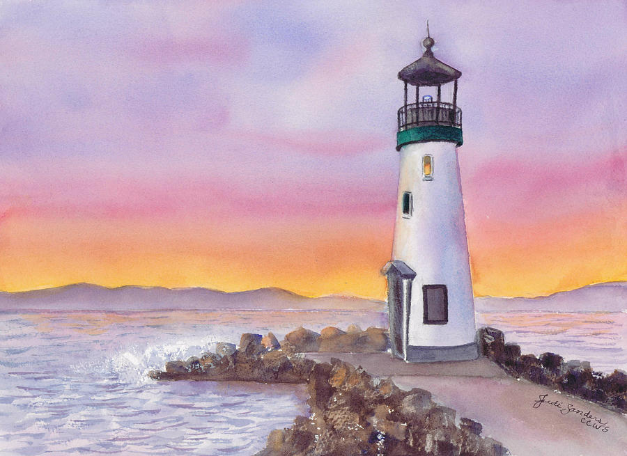 Walton Lighthouse Santa Cruz Painting by Judi Sanders Fine Art