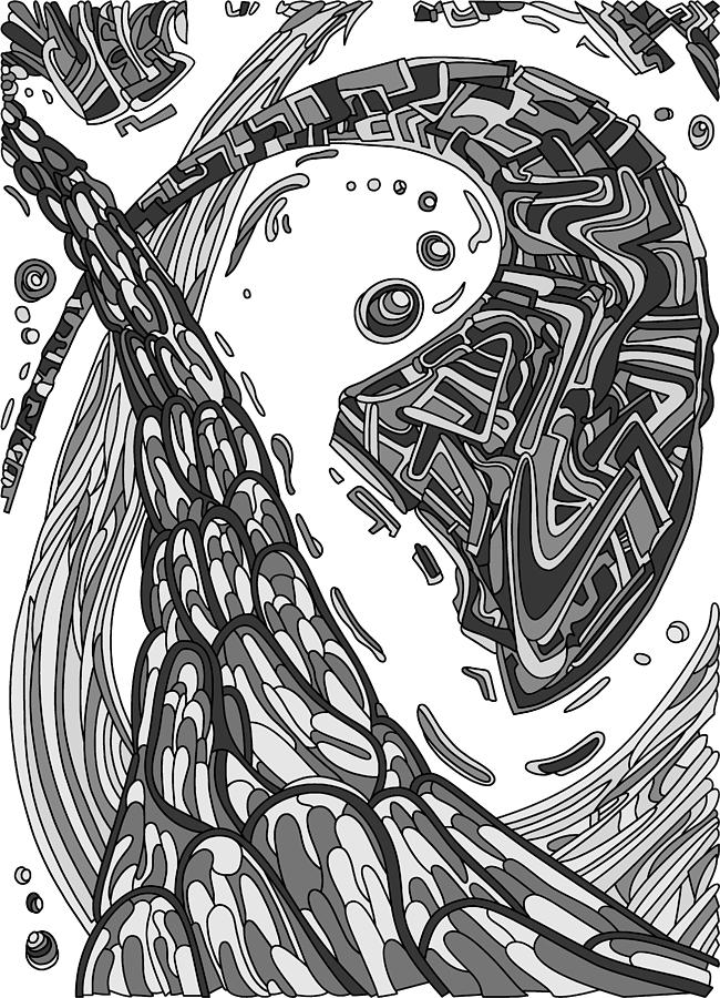 Wandering Abstract Line Art 35 Grayscale Drawing by Dream ...