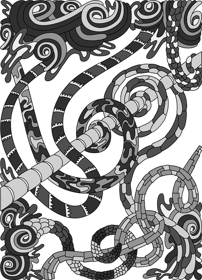 Wandering Abstract Line Art 46 Grayscale Drawing by Dream Ripple - Fine ...