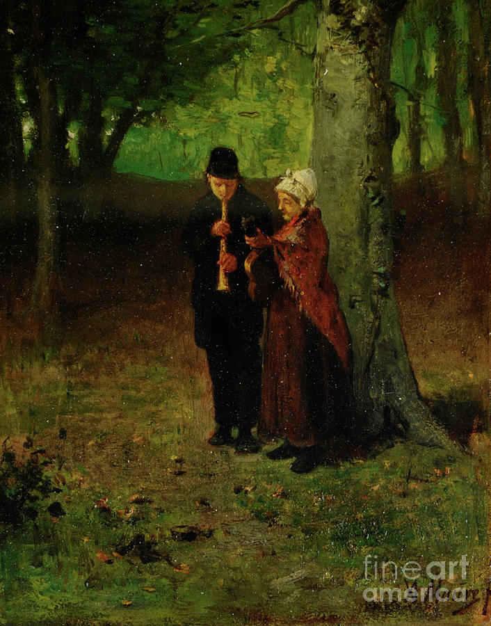Wandering Musicians Oil On Wood Painting by Anton Mauve