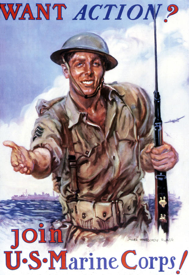 Want Action? Join U.S. Marine Corps! Painting by James Montgomery Flagg
