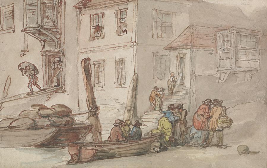 Wapping Old Stairs Drawing by Thomas Rowlandson
