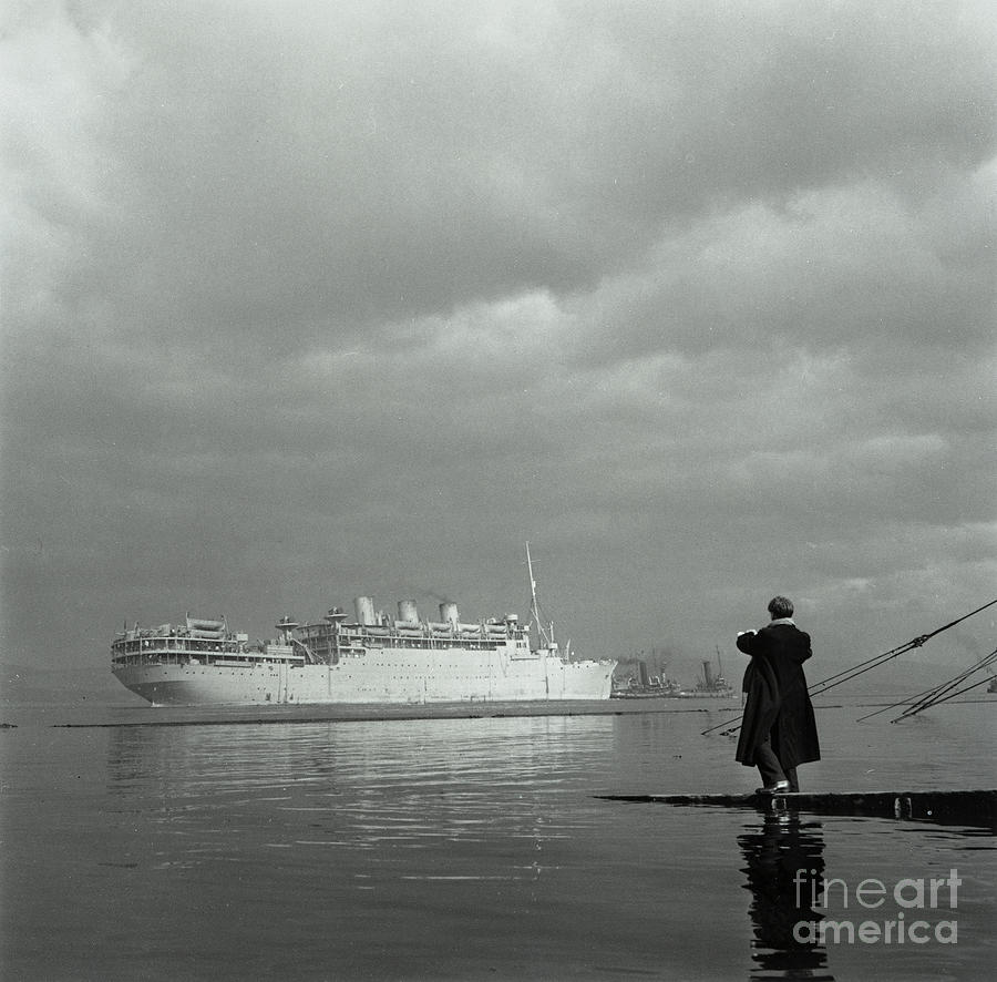 War Artist Stanley Spencer Sketching A Passing Liner, Port Glasgow On The River Clyde, 1943 Photograph by 