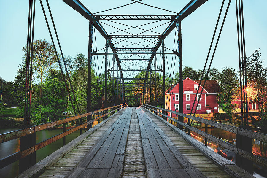 War Eagle Mill Photograph - War Eagle Mill Bridge Architecture at Dusk by Gregory Ballos