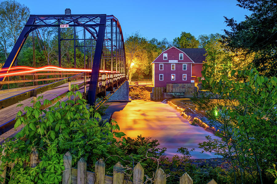 America Photograph - War Eagle Mill Lights on the Bridge by Gregory Ballos