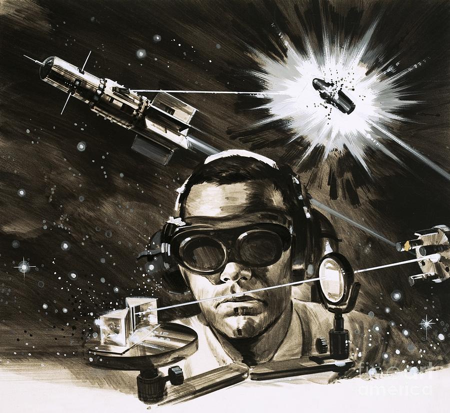 Science Fiction Painting - War Games In Space by Gerry Wood