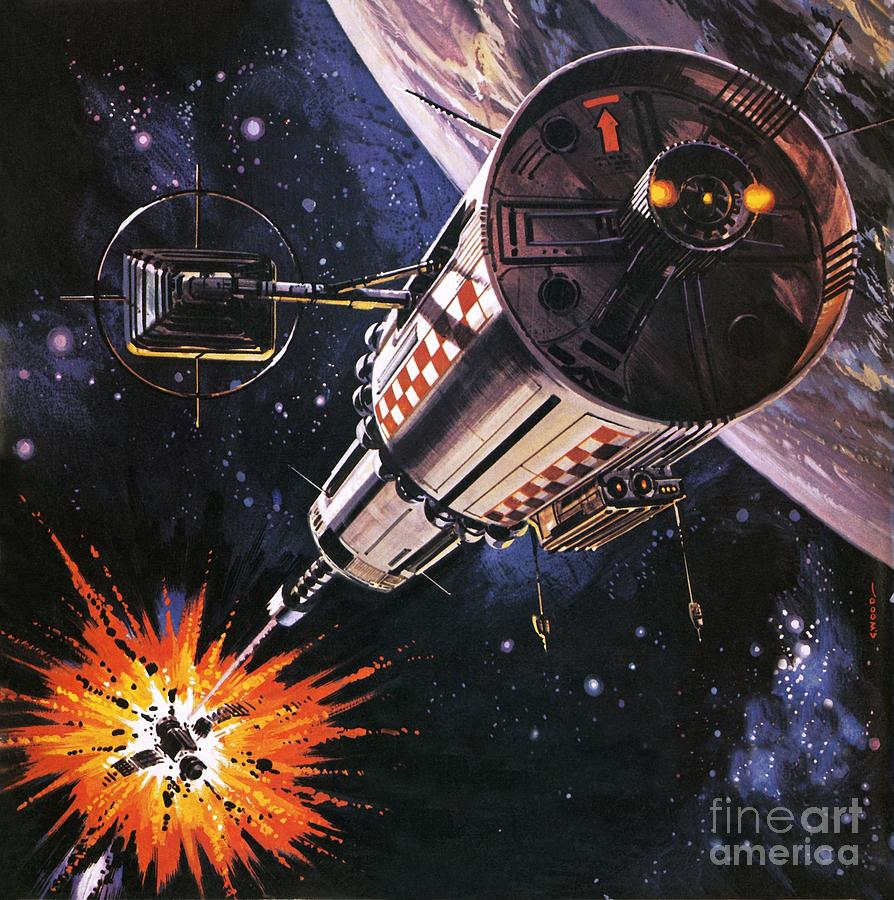 Science Fiction Painting - War In Outer Space, As Envisaged In 1977 by Gerry Wood