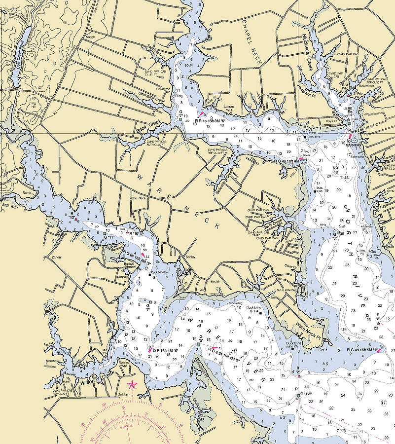 Ware Neckvirginia Nautical Chart Mixed Media by Sea Koast Fine Art