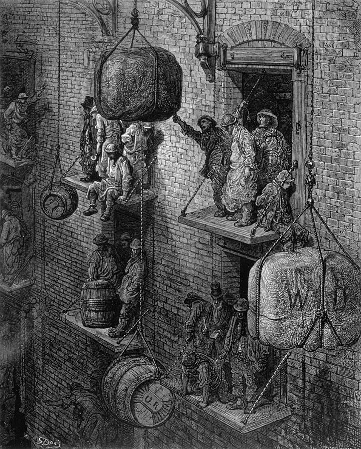 Gustave Dore Drawing - Warehousing In The City, From London, A Pilgrimage by Gustave Dore