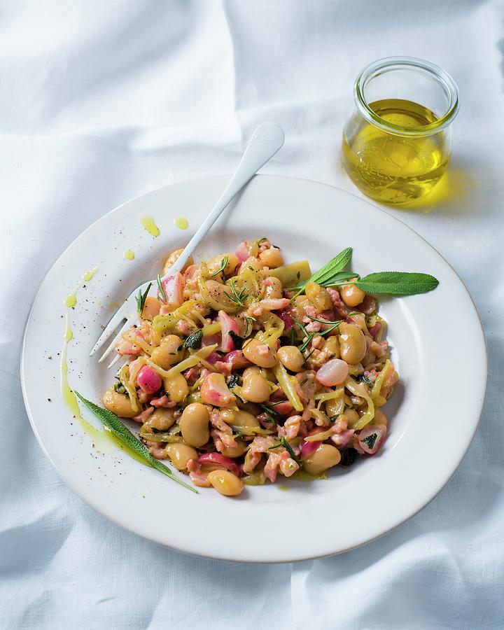 Warm Bean Salad With Bacon, Radishes And Fennel Photograph by Great Stock!