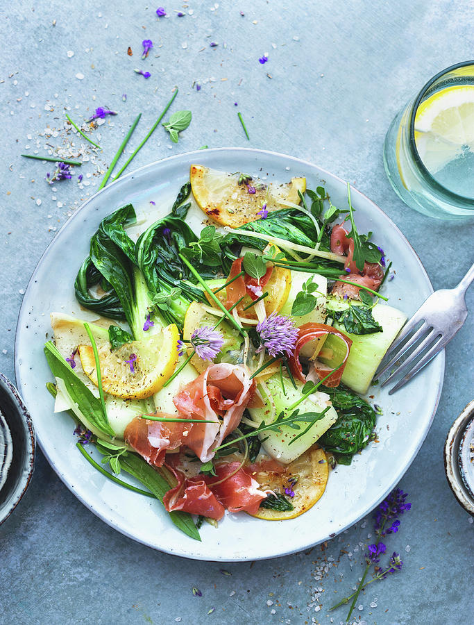 Warm Bok Choy With Prosciutto And A Lemon And Ginger Dressing Photograph by Ira Leoni
