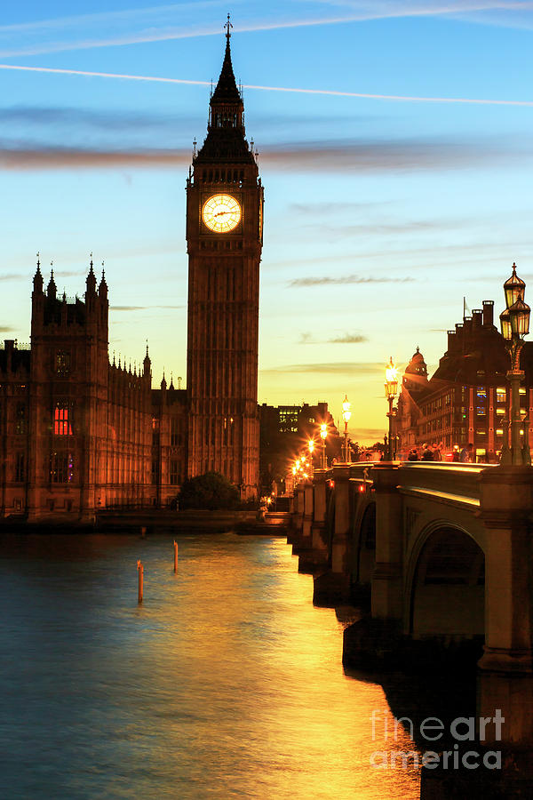 Warm Glow at Night on the River Thames London Photograph by John Rizzuto