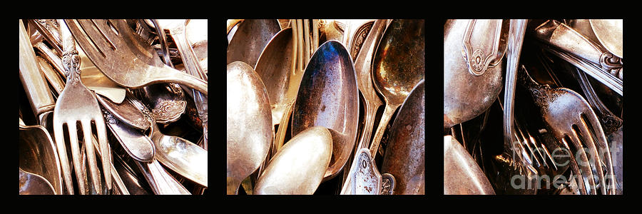 Fork Photograph - Warm Silverware Triptych by Carol Groenen