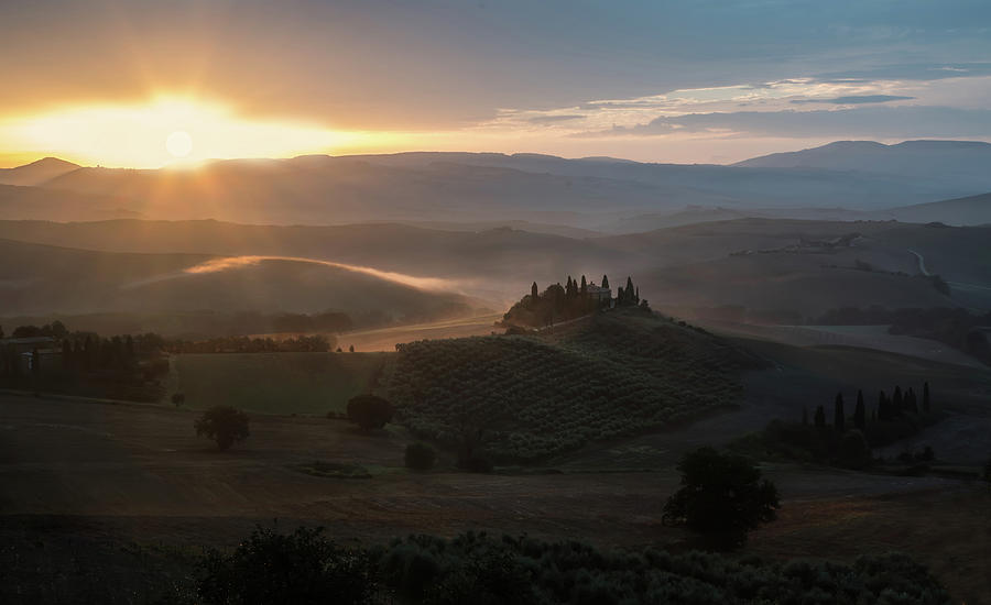 Warm sunrise in autumn Toscania Photograph by Jaroslaw Blaminsky