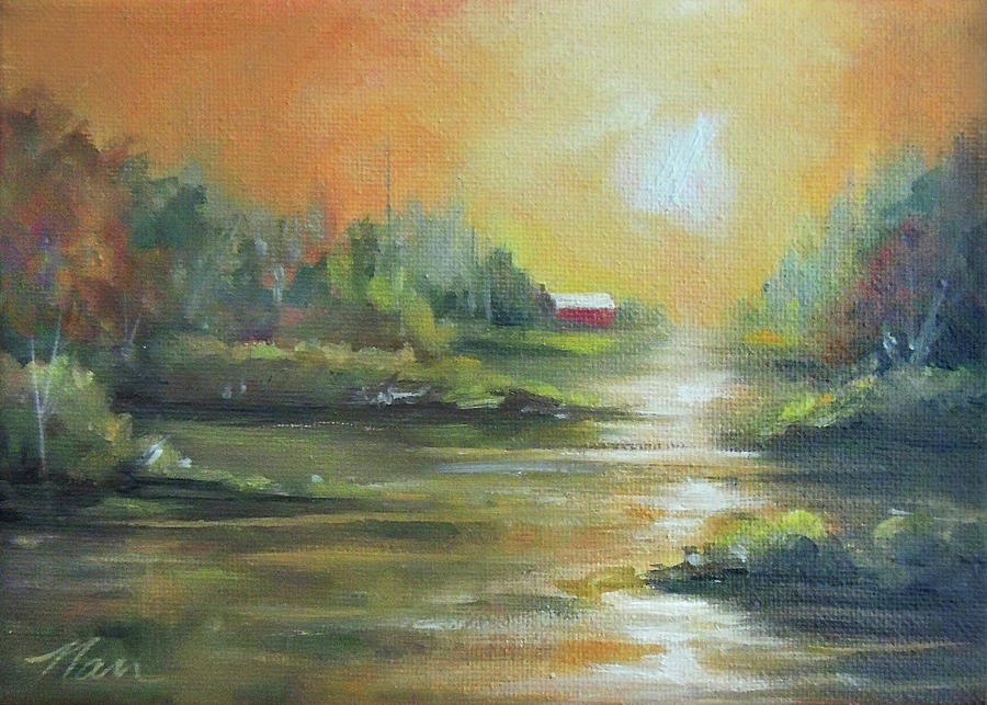 Warmth By The River  Painting by Nancy Griswold