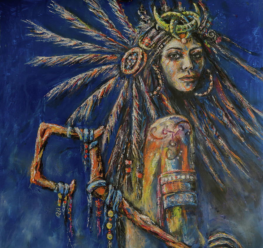Feather Painting - Warrior Priestess by Zoe Oakley