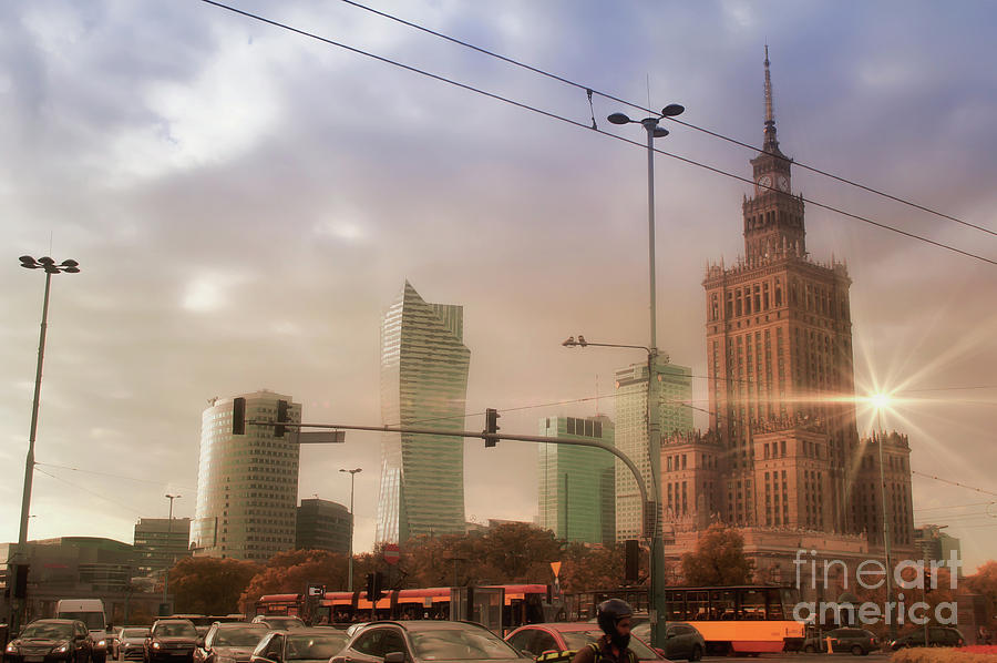 Rush Hour Movie Photograph - Warsaw city buildings by Tom Gowanlock