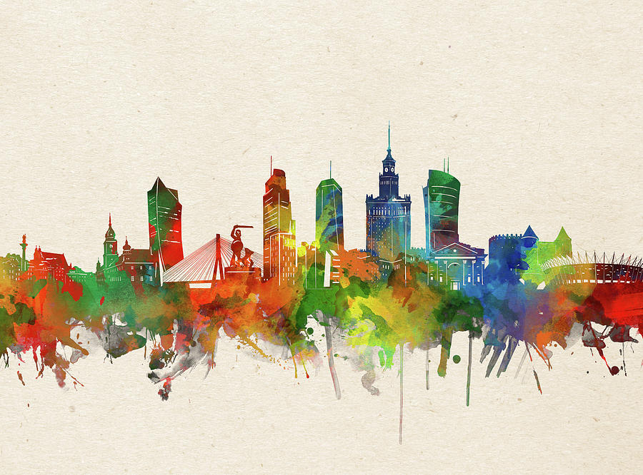Warsaw Skyline Watercolor Digital Art