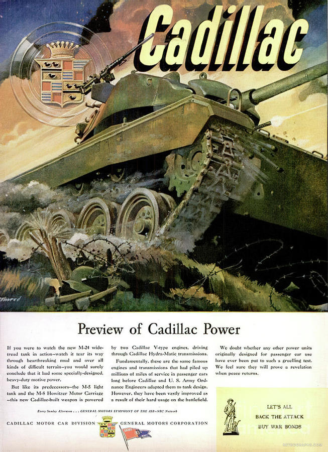 Wartime Advertisement For Cadillac Powered Tanks Mixed Media by Retrographs