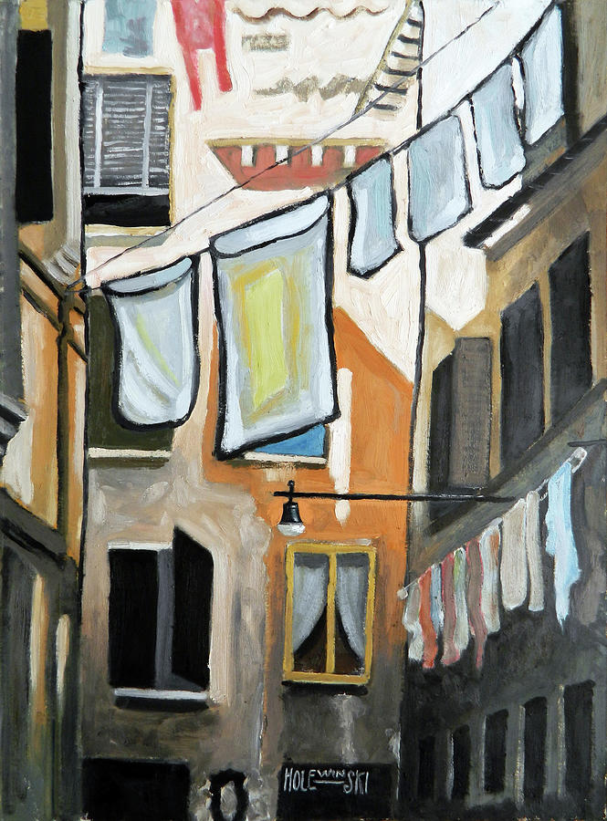 Venice Painting - Wash Day In Venice by Robert Holewinski