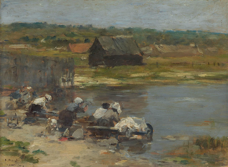 Washerwomen at the Edge of the Pond Painting by Eugene Boudin
